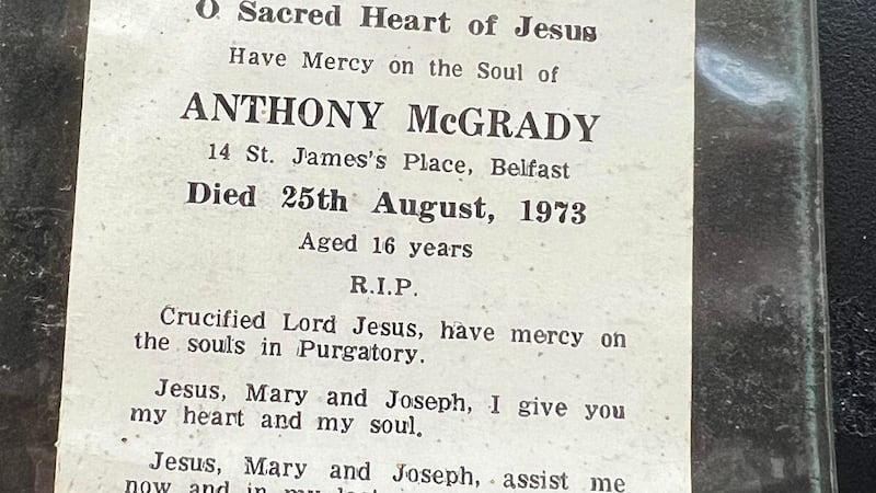 Card in memory of the death of 16-year-old Anthony McGrady. Courtesy of McGrady family 