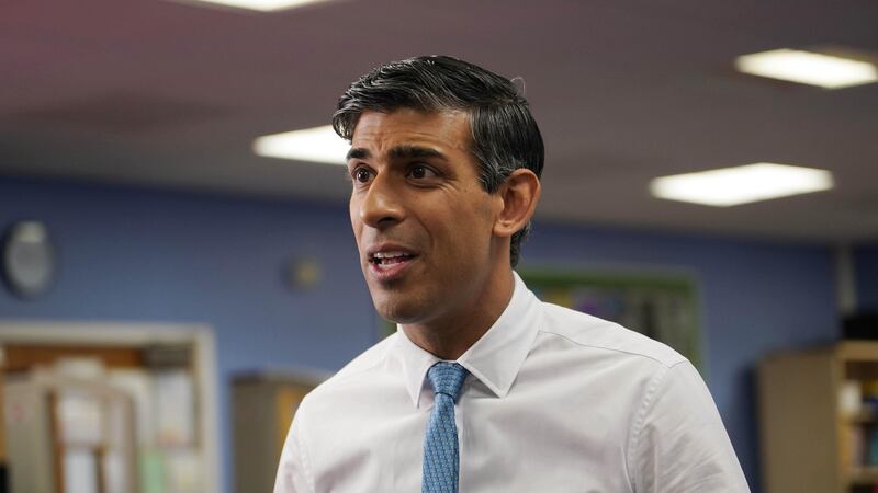 Prime Minister Rishi Sunak during a visit to Mulberry School for Girls in east London (Alberto Pezzali/PA)
