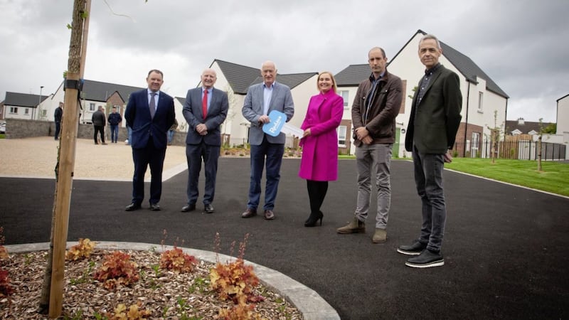 Pictured at the Cappagh Green housing scheme in Portstewart: Daniel and Colm Henry of Bensons Estate Agents, Patrick McGinnis, BW Social Affordable Homes (BW), Anita Conway, Radius Housing Association, Joe McGinnis and Dermot Mullan, BW. 