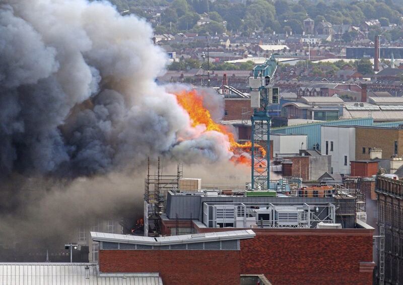 Fire engulfs the Primark Store in Belfast. Picture by Mal McCann