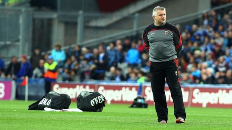 Mayo manager Stephen Rochford cuts a lonely figure on the Croke Park pitch after last Saturday's All-Ireland final replay defeat to Dublin<br />Picture by S&eacute;amus Loughran &nbsp;