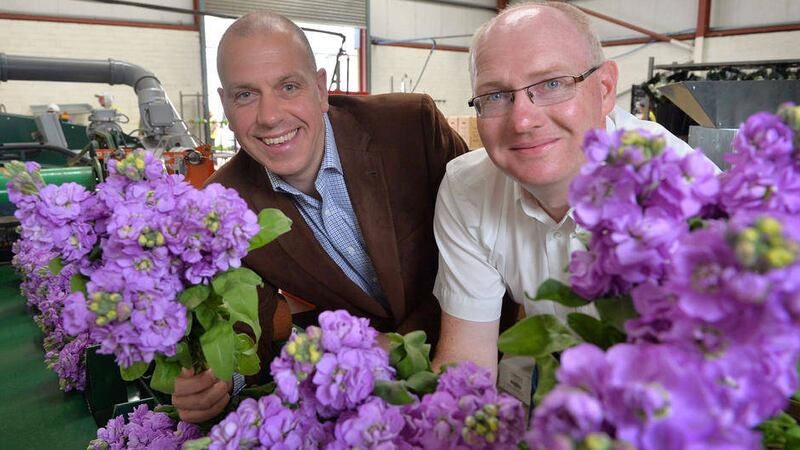 BLOOMIN&rsquo; BRILLIANT: Shane Donnelly, right, Greenisland Flowers, with John Hood of Invest NI 