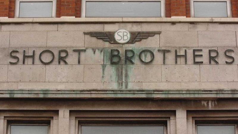 The old Short Brothers sign at Bombardier Aerospace on the Airport Road in Belfast 