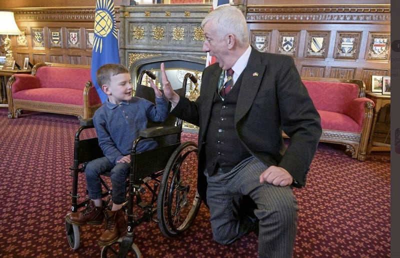 D&aacute;ith&iacute; with House of Commons Speaker Lindsay Hoyle following the passing of D&aacute;ith&iacute;&#39;s Law at Westminster. 