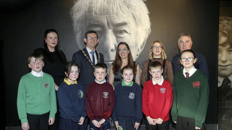 Irish-medium primary pupils tell the old story of Lough Neagh mermaid L&iacute; Ban, which has been updated by children&#39;s author Myra Zepf. Picture by Mal McCann 