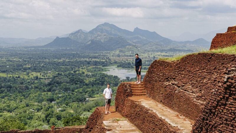 Paul, left, and Rob Forkhan at the top of Sigiriya Rock &ndash; the 200-metre-high rock is the former site of a palace and a Unesco World Heritage Site 