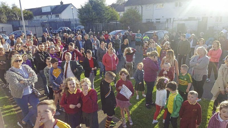 A rally was held at Bunscoil an tSl&eacute;ibhe Dhuibh on Thursday after the west Belfast school was broken into for the third time since last weekend. 