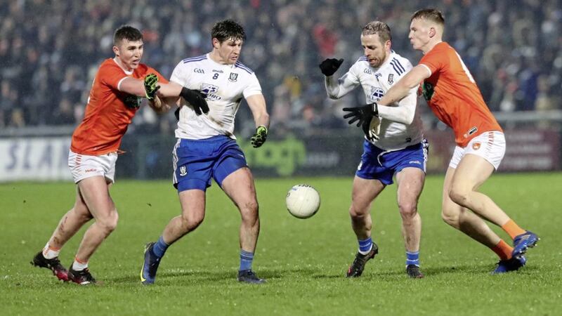 Monaghan&#39;s Darren Hughes (centre) and Armagh&#39;s Rian O&#39;Neill (right) have had outstanding league campaigns. Picture by Philip Walsh 