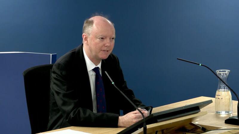 Sir Chris Whitty giving evidence at Dorland House in London (UK Covid-19 Inquiry/PA)