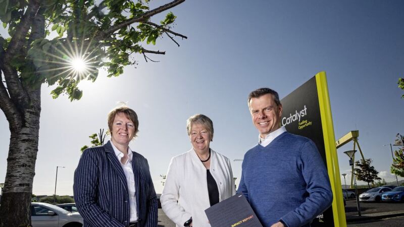 Pictured at the launch of Catalyst&rsquo;s impact report and five-year strategy are (from left) Helen McCarthy, chief executive of pHion Therapeutics, Catalyst chair Ellvena Graham and Catalyst chief executive Steve Orr 