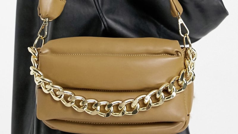 ASOS Design Puffed Quilted Shoulder Bag in Brown with Chunky Chain, &pound;20, available from ASOS 