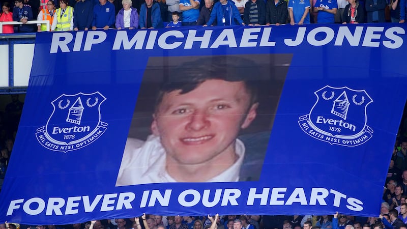 Everton fan Michael Jones, who was working on the football club’s new stadium, suffered severe head injuries when he was caught between a beam and a piece of machinery, an inquest has heard (Peter Byrne/PA)
