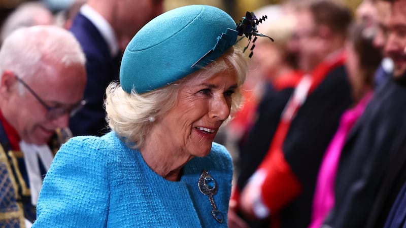 Queen Camilla, President of Women of the World (WOW), is presented with a Barbie doll, dressed in her outfit, in recognition of her work supporting WoW during a reception to celebrate International Women’s Day and mark the end of the WOW Girls Festival Bus tour, at Buckingham Palace, London. Picture date: Tuesday March 12, 2024.