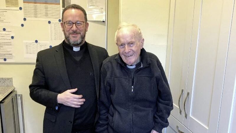 Fr Brendan McGee (95) with St Patrick&#39;s administrator Fr Eugene O&#39;Neill 