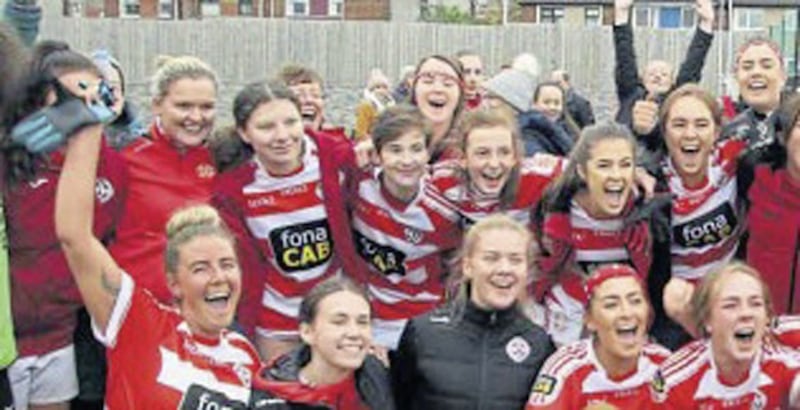 St Paul&#39;s/ Naomh Pol ladies footballers celebrate winning the Ulster Intermediate Championship. 