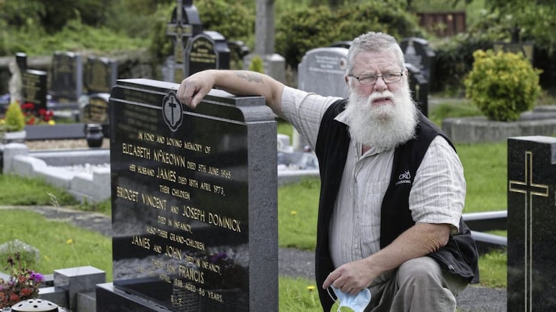 Former UVF man Garfield Beattie pictured at his grandfather&#39;s grave near Loughgall. Picture by Hugh Russell. 