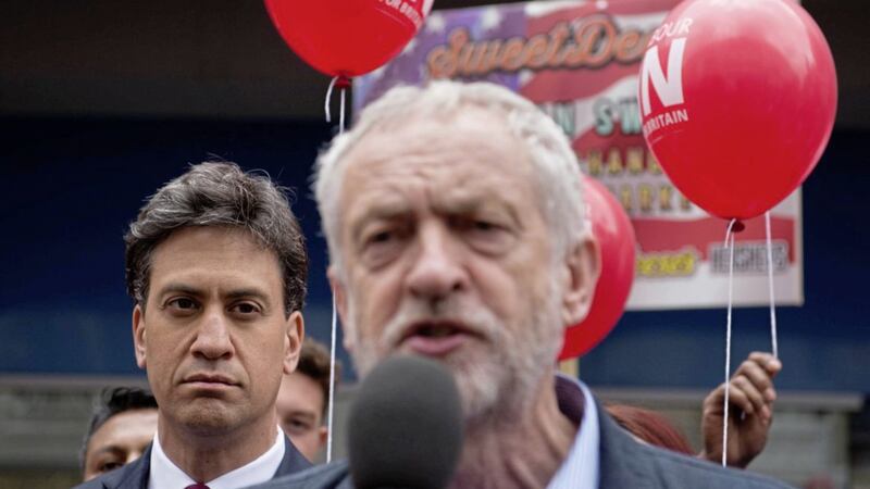 Labour Party leader Jeremy Corbyn and his predecessor Ed Miliband 