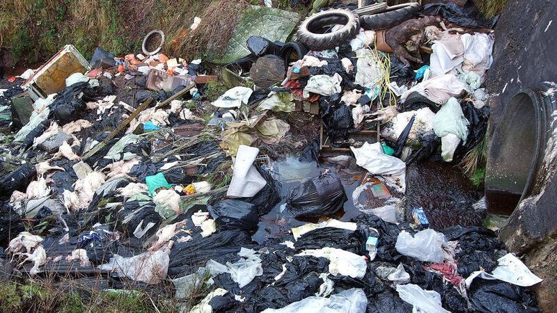 An illegal dump close to a Co Tyrone river  