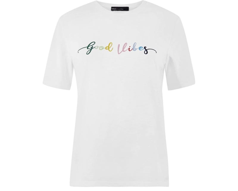 Marks and Spencer Collection Pure Cotton Good Vibes Straight Fit T-Shirt, &pound;12.50 