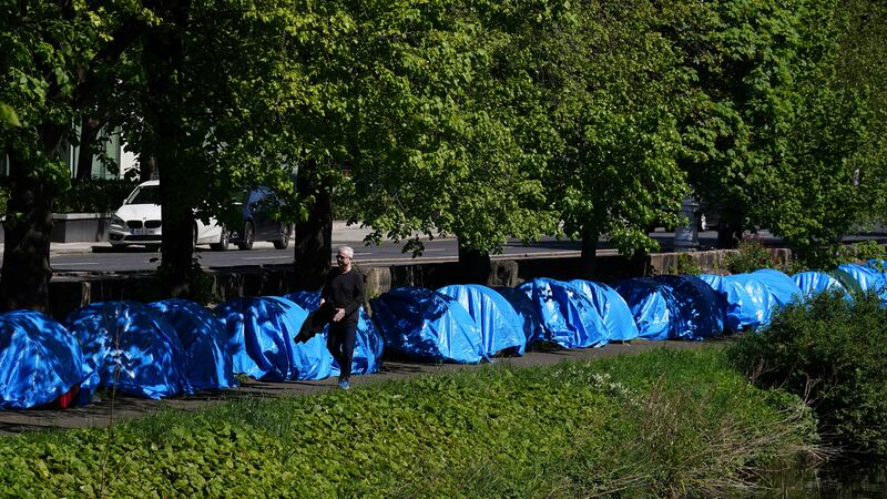 Tents have been pitched along a stretch of the Grand Canal