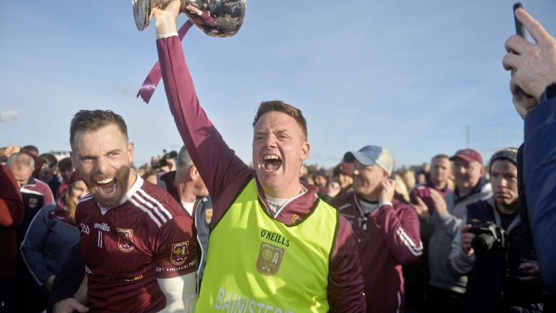 Eoghan Campbell paid tribute to Cushendall boss Brian Delargy after Sunday&#39;s county championship win Picture: Mark Marlow. 