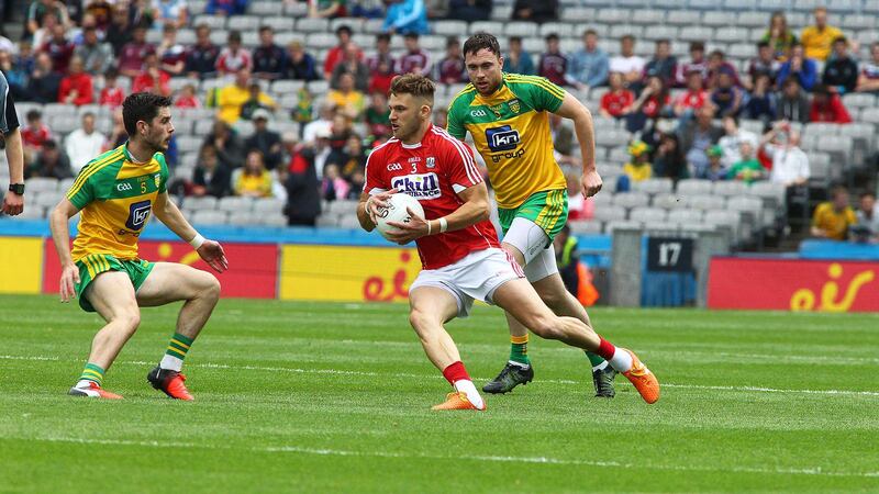 Action from the game between Cork and Donegal at Croke Park. Picture by Seamus Loughran