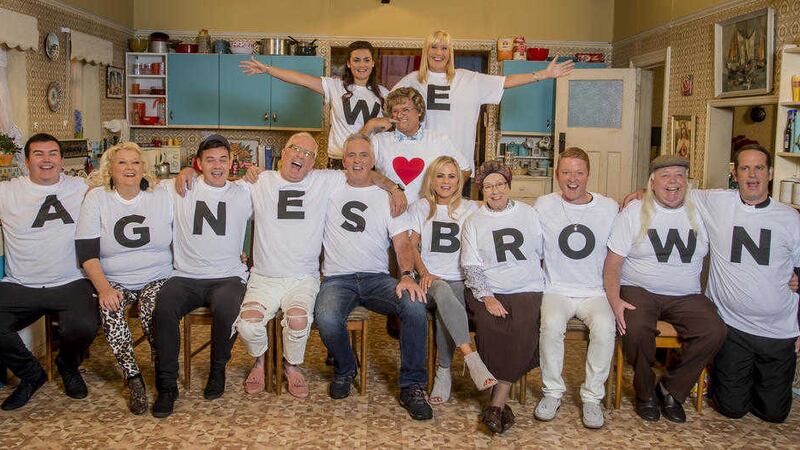 The cast Mrs Brown&#39;s Boys wearing on their set ahead of the popular BBC One comedy&#39;s first live TV broadcast PICTURE: Alan Peebles/PA 