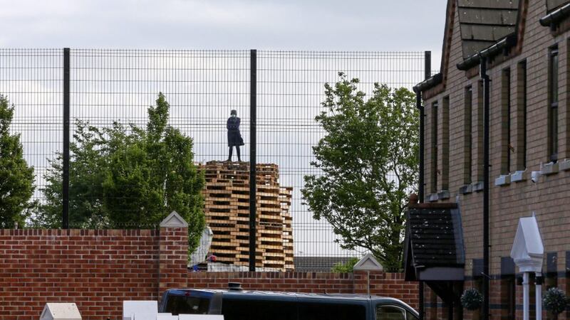 The view of a loyalist bonfire from the nationalist New Lodge area of north Belfast 