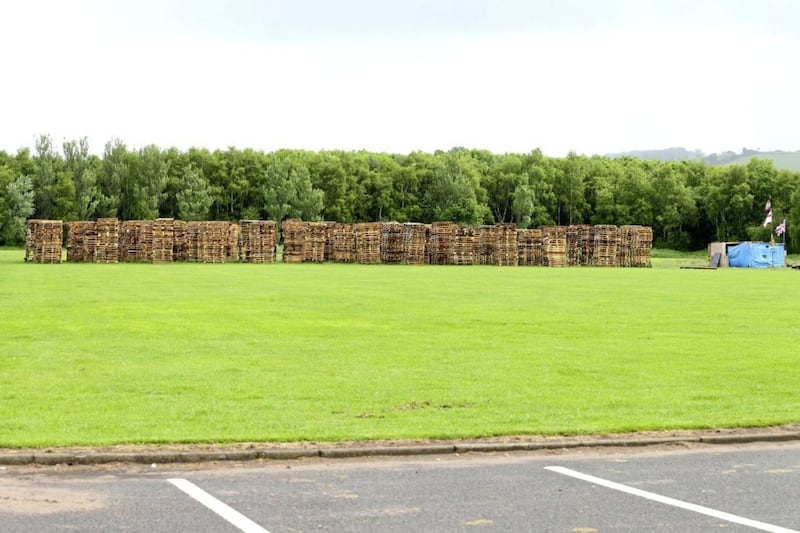 Wooden pallets stacked at Inverary playing fields in east Belfast. Picture by Mal McCann 