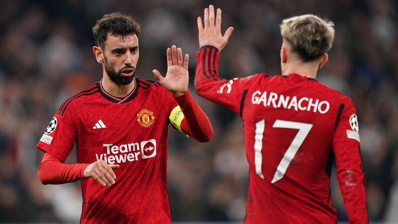 Manchester United’s Bruno Fernandes (left) believes Alejandro Garnacho has a great future ahead of him (Zac Goodwin/PA)