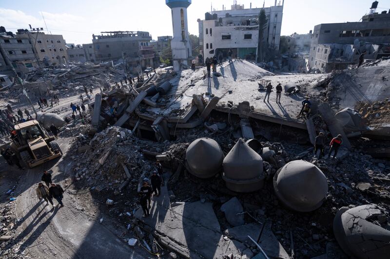 A mosque was among the buildings hit in air strikes in Rafah (Fatima Shbair/AP)