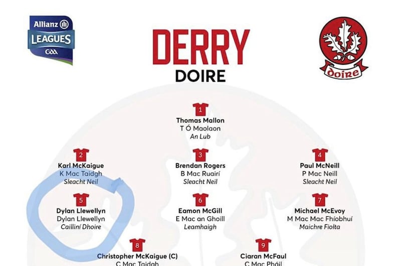 Derry GAA edited a team line-up to include Derry Girls star Dylan Llewellyn 