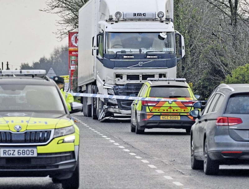 Police at the scene of a fatal car crash in Co Tyrone which claimed the lives of three men in their twenties early on Monday. Picture by Alan Lewis, Photopress 