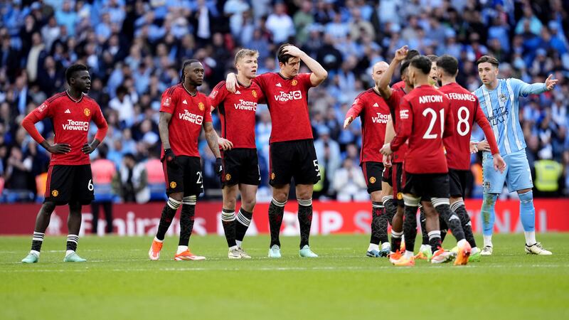 Manchester United players during the FA Cup semi-final penalty shootout