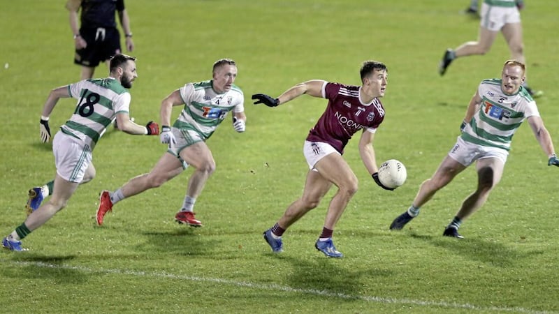 Slaughtneil&#39;s Shane McGuigan on the attack during the Derry Senior Football Championship quarter-final match at Owenbeg on Saturday Picture: Margaret McLaughlin. 
