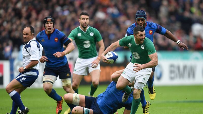 Ireland's Rob Kearney is tackled by France's Alexandre Flanquart during the 2016 RBS Six Nations match at Stade de France, Paris on Saturday February 13 2016&nbsp;