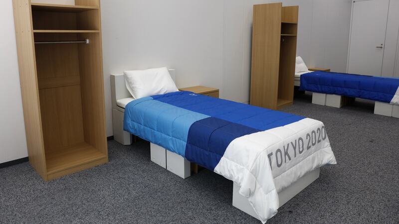 The single bed frames will be recycled into paper products after the Games.