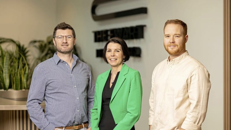 Pictured at Deloitte's new offices in Belfast are Chris Gregg, chief executive of Lightyear, Deloitte partner Aisléan Nicholson and Jonathon Clarke, chief executive of Locate a Locum.