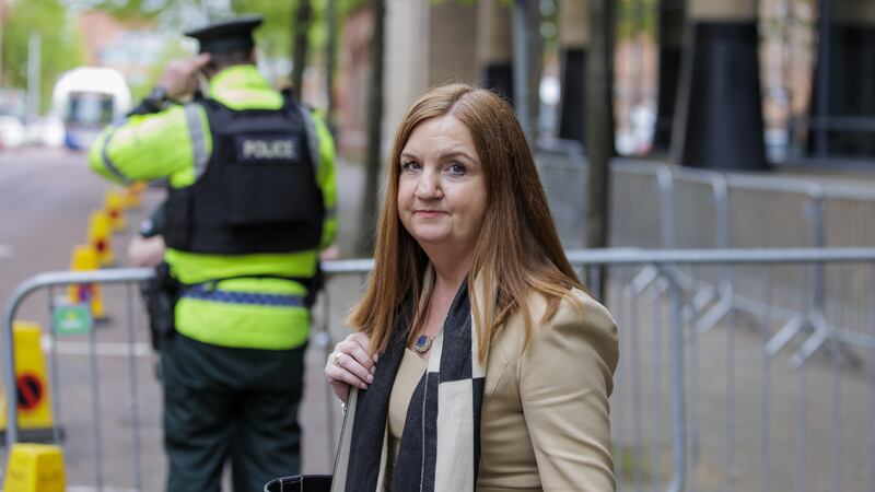 Jayne Brady, NICS head, leaves the Clayton Hotel in Belfast after giving evidence