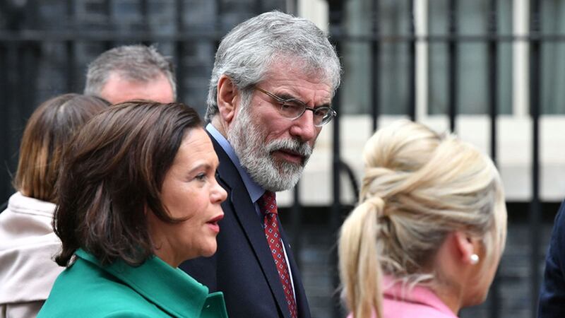 &nbsp;Sinn F&eacute;in President Gerry Adams (centre) with Deputy leader Mary Lou McDonald (right) and Leader in the North Michelle O'Neill leaving Downing Street, London, after talks with the British prime minister on the ongoing powersharing crisis at Stormont