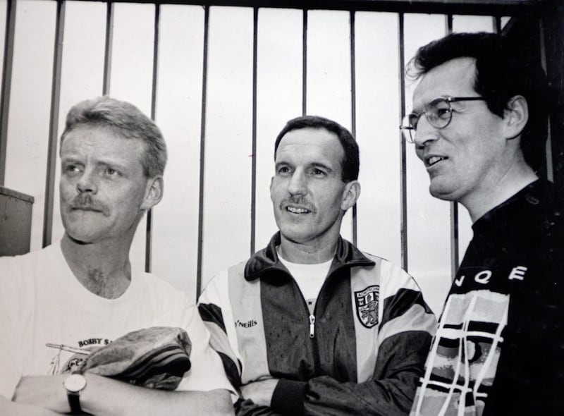 Masterminds behind the Maze escape; Robert Russell, Bobby Storey and Gerry Kelly. Picture by Hugh Russell 