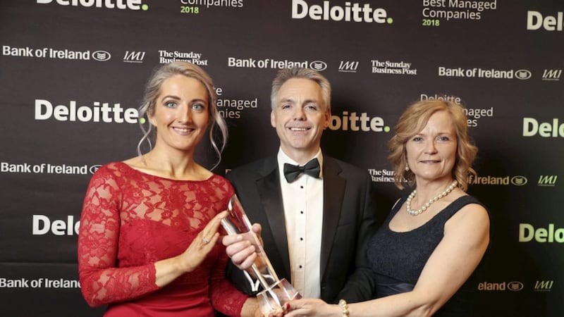 Pictured at the Best Managed Companies Awards is Eimear McLoughlin, People 1st, Glenn Roberts, partner at Deloitte and Anne Boyle, People 1st. 
