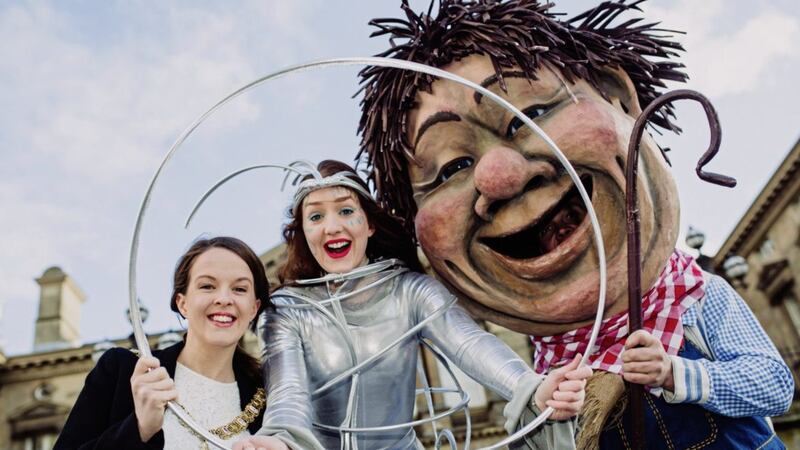 Belfast Mayor, Nuala McAllister (left), `Nuala the Hula&#39; and St Patrick from Beat Carnival are looking forward to a high energy carnival parade and free concert this St Patrick&rsquo;s Day in the city 