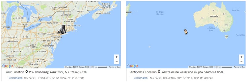 Antipodes map
