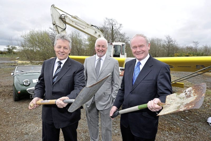 Peter Robinson and Martin McGuinness with Maze Long Kesh Development Corporation chairman Terence Brannigan at the launch of the peace centre project in 2013 