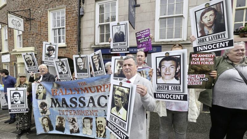 &nbsp;Relatives of those killed in the Ballymurphy Massacre protest at Hillsborough Castle. Picture by Hugh Russell