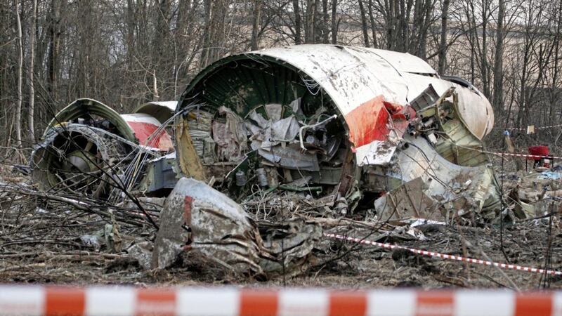 The wreckage of the Polish presidential plane, which crashed in April 2010 in Smolensk, western Russia. Polish prosecutors alleged yesterday that a new analysis of evidence into crash that killed Polish president Lech Kaczynski, shows that two Russian air traffic controllers and a third person in the control tower willingly contributed to the disaster, although they have withheld details of their evidence Picture: Sergey Ponomarev/AP 