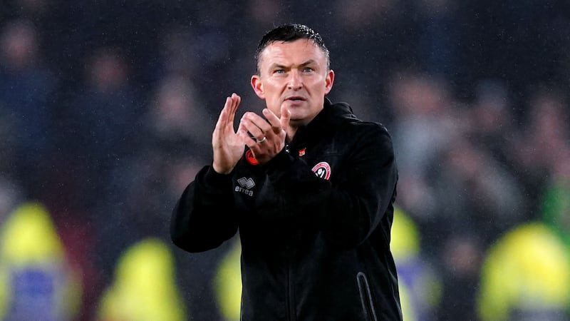 Sheffield United manager Paul Heckingbottom applauds the fans after beating Wolves (Nick Potts/PA)