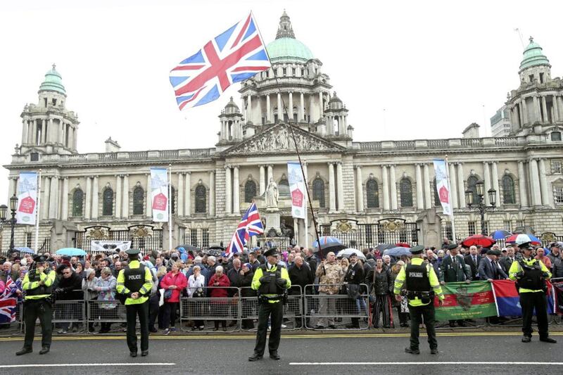 Justice for the Northern Ireland Veterans held a rally at Belfast City Hall earlier this month to highlight what the group alleges is a legal witch-hunt against former security members who served during the Troubles. Picture by Mal McCann
