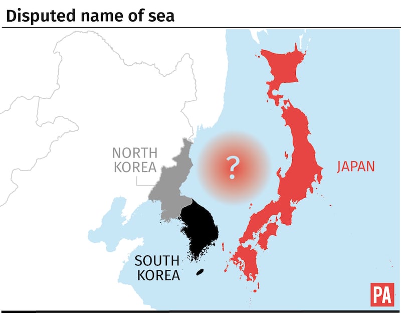 Graphic showing North Korea, South Korea and Japan and he disputed sea